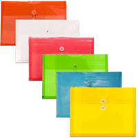 JAM Paper - Enveloppes format légal, plastique, ferm. à bouton et ficelle, 9,75 x 14,5 po, couleurs var., 6/p (219B1RLIGBYORCL)-Paquet de 6 enveloppes extensibles en plastique avec bouton et ficelle aux couleurs variées : rouge, bleu, vert, jaune, orange et transparent