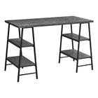 Monarch Specialties - 7526 Bureau 48 po L - Fausse Pierre Grise/Metal Noir-Bureau d'ordinateur de style industriel avec 4 tablettes fixes et ouvertes soutenues par des pieds de style chevalet dans une finition en métal noir