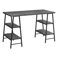 Monarch Specialties - 7526 Bureau 48 po L - Fausse Pierre Grise/Metal Noir-Bureau d'ordinateur de style industriel avec 4 tablettes fixes et ouvertes soutenues par des pieds de style chevalet dans une finition en métal noir