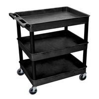 Luxor – Chariot robuste à 3 tablettes de style bac, noir (TC111-B)-Ces chariots tout usage Luxor de la série TC sont dotés de tablettes et de pattes en plastique moulé de mousse structurée en polyéthylène haute densité, ils résistent aux taches, aux rayures, aux bosselures et à la rouille. Doté d’un rebord de retenue à l’arrière et sur les côtés des tablettes.
