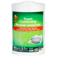 Duck Mousse blanche de protection - 1/8 po - 12 po x 40 pi-La clé pour emballer les articles fragiles – et s'assurer qu'ils arrivent à bon port – est la mousse de marque Duck. Le rembourrage polyvalent protège les articles, qu'ils soient dans le courrier ou en livraison. Conçue pour maintenir un rembourrage constant, la mousse s'adapte aux articles délicats et fragiles comme la verrerie, les petits miroirs, les cadres et les petits appareils électroménagers pour une solution légère qui offre une protection 