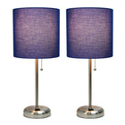 LimeLights - Lampe bâton en acier brossé avec prise de charge et abat-jour en tissu, paquet de 2, bleu marine-Cordon de 5 pi
