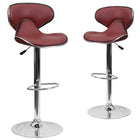 Flash Furniture – Tabouret de bar ajustable en vinyle, dossier mi-dos confortable et pied chromé, 17 1/2 x 17 1/2 po, bourgogne-Ensemble de 2 tabourets de style contemporain