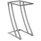 Monarch Specialties - 3090 Table D'Appoint - Metal Argent Avec Verre Trempe-Robuste base en métal en forme de double « Z »