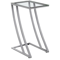 Monarch Specialties - 3090 Table D'Appoint - Metal Argent Avec Verre Trempe-Robuste base en métal en forme de double « Z »