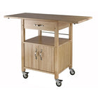 Winsome Kitchen – Chariot de cuisine, à doubles abattants, armoire avec tablette, naturel-Bois massif et composite avec poignées en nickel brossé et roulettes verrouillables