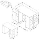 South Shore – Table de travail Crea à hauteur de comptoir, avec compartiments de rangement, blanc-Le second module (à l'avant) : 2 espaces de rangement créés par une tablette amovible. Le second module (sur le côté) : 2 sections avec une barre pour tenir les rouleaux de ruban ; 10 espaces de rangement ouvert créés par 8 tablettes ajustables qui peuvent être inclinées 