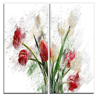 Designart – Art imprimé sur toile, roses blanches et rouges, 40 larg. x 40 haut. (po), 2 panneaux (PT3435-40-40)-Impression
