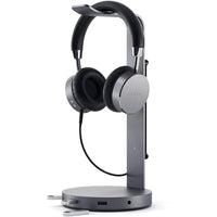 Satechi Headphone StEt w/ USB-C to USB-A - Gris Sidéral-Support en aluminium Slim offre une solution de stockage simple pour vos écouteurs.