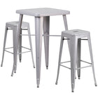 Flash Furniture – Ensemble avec table bistro et 2 tabourets sans dossier, int/ext, métal, argenté (CH31330B230SQSV)-Argenté/métal, plastique, caoutchouc