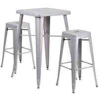 Flash Furniture – Ensemble avec table bistro et 2 tabourets sans dossier, int/ext, métal, argenté (CH31330B230SQSV)-Argenté/métal, plastique, caoutchouc