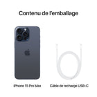 Apple - iPhone 15 Pro Max 6,7 po ecran Liquid Retina, 512 Go, Titane bleu, Bell et Virgin Plus-Garantie limitée d'un an du fabricant