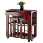 Winsome – Ensemble gagne-place Fremont, chariot de cuisine avec 2 tabourets, noyer (94331)-Les tabourets se rangent nettement sous la table ou sur la tablette inférieure