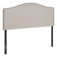 Monarch Specialties - 6014F Lit Double Tete De Lit - Tissus Beige-Tête de lit arquée rembourré dans un tissu d'aspect lin beige avec bordure de tête de clou au fini chromé