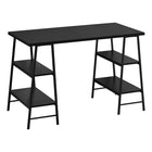 Monarch Specialties - 7522 Bureau 48 po L - Noir/Metal Noir-Bureau d'ordinateur de style industriel avec 4 tablettes fixes et ouvertes soutenues par des pieds de style chevalet dans une finition en métal noir