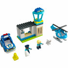 LEGO DUPLO - Le poste de police et l'hélicoptère de secours Jeu de construction - 40 pièces-Des véhicules de police sympas - Ce jeu comprend deux officiers de police et un chien policier, une voiture de police actionnée par poussée avec des lumières et une sirène (piles incluses) et un hélicoptère de police avec des hélices rotatives