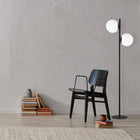 Dainolite - Lampe sur pied à incandescence contemporaine Folgar, 2 lumières, noir mat et verre opale blanc-Métal