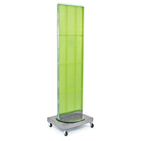 Azar Displays – Présentoir de sol à panneaux perforés 2 côtés, base à roulettes 16 po, 16 x 60 po, vert translucide (700253-GRE)-Comprend une bande porte-affiche en acrylique et repose sur une base en métal à roulettes de 20 po larg. x 5 po haut. x 16 prof. (po). Hauteur totale de 66 po