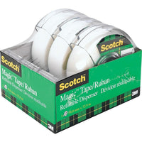 Scotch - Ruban Magic avec dévidoir, 19 mm x 32,9 m, Paquet de 3-Ruban qui ne jaunit pas et qui devient invisible à l'application