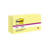 Post-it - Blocs-notes à feuilles super collantes, 3 po x 3 po, jaune canari, 90 feuilles par bloc, paquet de 12, 1080 feuilles-La technologie d'adhésif novatrice assure que les notes collent fermement à encore plus de surfaces