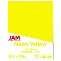 Jam Paper Étiquettes autocollantes pleine page, 8 1/2 x 11 po, jaune néon, 10/paquet-Taille : 8,5 x 11 po