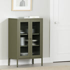 South Shore - Eddison - Armoire de rangement à portes vitrées - Vert olive-Beaucoup de rangement : présentez votre vaisselle dans cette armoire de rangement en métal grâce aux 2 tablettes réglables. Ses portes aimantées et ses poignées bouton faciliteront l’ouverture et la fermeture.