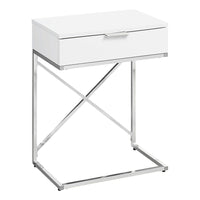 Monarch Specialties - 3470 Table D'Appoint - 24 po H/Blanc Lustre/Metal Chrome-Dessus de table rectangulaire spacieux fini en blanc lustré
