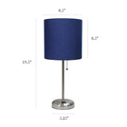 LimeLights - Lampe bâton en acier brossé avec prise de charge et abat-jour en tissu, paquet de 2, bleu marine-8.5  po x 8.5  po x 19.5   po