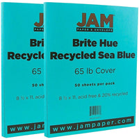 JAM Paper Papier couverture cartonné recyclé de couleur vive, lisse, 8 1/2 x 11 po, 65 lb, bleu mer, paquet de 100-Bleu mer