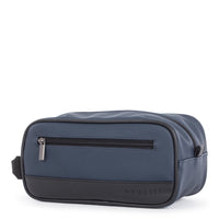 Bugatti, TAC2050BU-Navy - Gin & Twill - Trousse de toilette avec fermeture éclair sur le dessus - Bleu marin-Cuir végane bleu marin