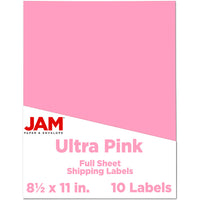 JAM Paper - Étiquettes d'expédition papier autocollant pleine page - 8 1/2 po x 11 po - Ultra rose - Paquet de 10-Emballage anglais seulement