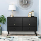 Prepac – Commode à 6 tiroirs Milo, style moderne milieu du siècle, blanc (BDBR-1406-1)-Dimensions (assemblé, po) : 52,25 larg. x 33 haut. x 16 prof.