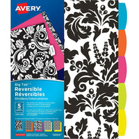 Avery - Intercalaires réversibles Big Tab - 5 onglets - paq./1 - motif Damas-Retournez les intercalaires de bord pour des motifs ou couleurs vives