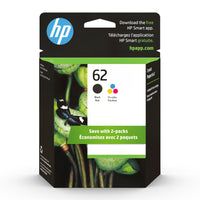HP 62 Ens. 2 cartouches d'encre noire et tricolore d'origine (N9H64FN)-Couleurs: Noir, tricolore