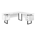 Monarch Specialties - 7616 Bureau 70 po - Blanc/Metal Noir/Face L/R-Bureau d'ordinateur à panneaux épais en forme de L au fini blanc avec 3 tiroirs de rangement et 3 pieds en métal au fini noir