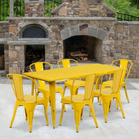 Flash Furniture – Table rectangulaire 31,5 x 63 po et 6 chaises empilables, int./ext., métal, jaune (ET-CT005-6-30-YL-GG)-Acier galvanisé, métal, caoutchouc