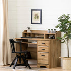 South Shore - Versa Bureau de travail Chêne nordique-BUREAU AUX RANGEMENTS MULTIPLES : ce bureau d’ordinateur offre une tablette au bas pour vos livres, une autre pour votre portable lorsqu’il est fermé, une huche avec divisions fixes pour vos papiers et 3 tiroirs pour vos fiches et articles de bureau.
