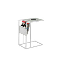 Monarch Specialties - 3067 Table D'Appoint - Blanc/Metal Blanc Et Support Magazine-Métal blanc, verre trempé