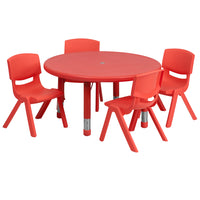 Flash Furniture – Ensemble avec table d’activités ronde réglable de 33 po et 4 chaises d’école empilables, rouge-Ensemble de table multi-usages pour enfants