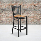 Flash Furniture - Tabouret de bar de la série HERCULES en métal noir à dossier vertical - siège en bois naturel-Assemblage soudé