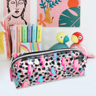 Fashion Stationery - Trousse avec impression d’éclairs - 8.27" x 2.95" x 2.76" - Transparente/noire/rose-1 compartiment à fermeture éclair