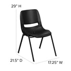 Flash Furniture - Chaise coquille noire ergonomique et empilable de la série HERCULES avec hauteur de siège de 16 po.-Cadre enduit de poudre noire avec patins en plastique non marquants