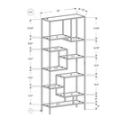 Monarch Specialties - 7158 72 po H Etagere - Metal Argent Et Verre Trempe-9 tablettes asymétriques, tailles variées