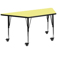 Flash Furniture – Table mobile trapèze, surface de 30 x 60 po, hauteur ajustable préscolaire, jaune (XUA3060TRPYLTPC)-Jaune/fini chromé, placage en stratifié, acier
