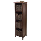 Winsome – Étagère de rangement Granville 5 pièces, 4 sections avec 4 paniers pliables, noyer antique-Comprend 4 petits paniers pliables faits de feuilles de maïs offerts en couleur chocolat