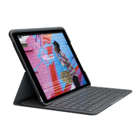 Logitech - Slim Folio Étui Clavier Sans Fil pour iPad (7ème, 8ème et 9ème génération) - Graphite-Saisie confortable et touches de raccourci iOS : Profitez d'un confort de frappe grâce aux grandes touches régulières et bien espacées pour que vos doigts soient à l'aise. Bénéficiez d'une rangée complète de raccourcis iOS pour un accès simplifié au contenu multimédia, aux commandes de volume, et bien plus encore.