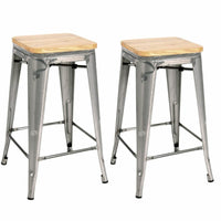 Plata Decor - Tolix 26"H Tabouret - Gris / Wood Top - paquet de 2-Tabouret de comptoir