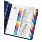 Avery − Intercalaires Ready Index A-Z avec table des matières pour imprimantes laser et jet d’encre – 26 onglets – multicolores-Perforés avec 3 trous, 26 onglets préimprimés