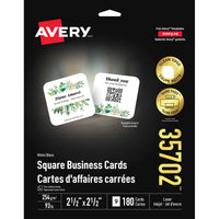 Avery - Cartes d'affaires carrées - 2-1/2 po l x 2-1/2 po L - blanc mat - paquet de 180-Papier cartonné extrarobuste au fini mat, rigide et durable pour une utilisation fréquente
