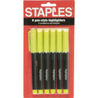 Staples – Surligneurs genre stylo Hype!, pointe biseautée, jaune, paquet de 6-Couleur vive  